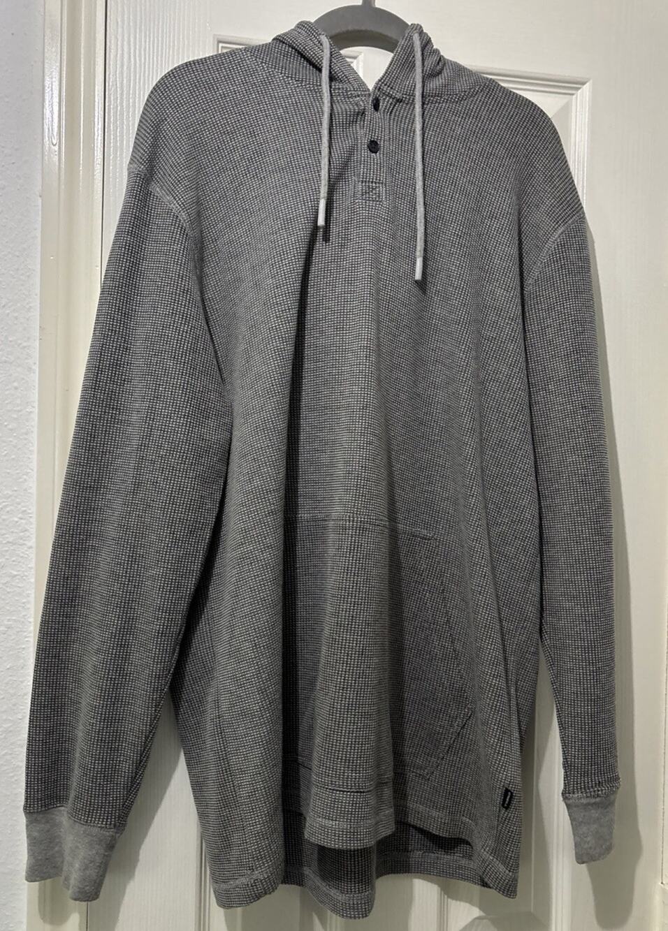 O’Neill Olympia Pullover Men’s Hoodie Gray Waffle Knit Thermal Size XL Pocket